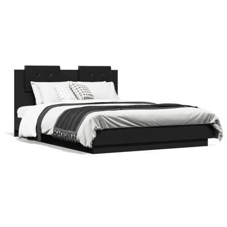 Estructura cama con cabecero madera ingeniería negro 120x190 cm de vidaXL, Camas y somieres - Ref: Foro24-3209962, Precio: 16...