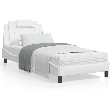 Estructura cama con luces LED cuero sintético blanco 90x200 cm de vidaXL, Camas y somieres - Ref: Foro24-3213995, Precio: 152...