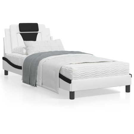 Estructura cama con LED cuero sintético blanco negro 90x200 cm de vidaXL, Camas y somieres - Ref: Foro24-3214000, Precio: 152...