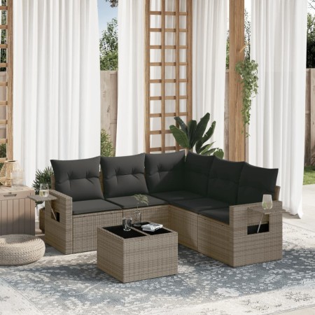 Set de muebles de jardín 6 pzas y cojines ratán sintético gris en Conjuntos de jardín | Comprar online en Foru.es