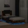 Estructura de cama cabecero luces LED roble ahumado 75x190 cm de vidaXL, Camas y somieres - Ref: Foro24-3210070, Precio: 159,...