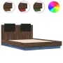 Bed frame with headboard LED lights Sonoma oak 135x190 cm by vidaXL, Beds and slatted bases - Ref: Foro24-3210051, Price: 187...