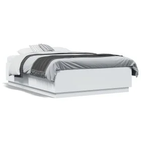 White engineered wood bed frame with LED 120x190 cm by vidaXL, Beds and slatted bases - Ref: Foro24-3209653, Price: 160,97 €,...
