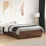Estructura cama con luces LED madera roble marrón 140x190 cm de vidaXL, Camas y somieres - Ref: Foro24-3209645, Precio: 172,8...