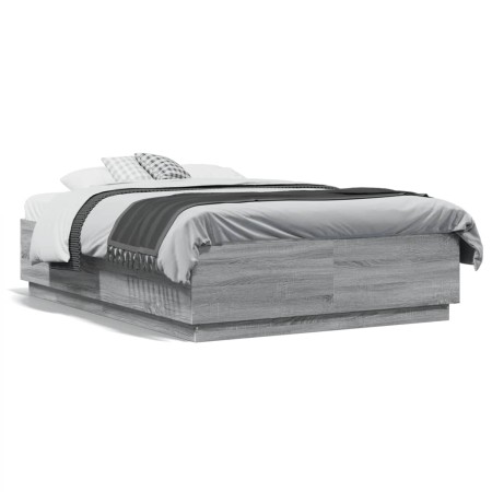 Estructura cama con luces LED madera gris Sonoma 120x190 cm de vidaXL, Camas y somieres - Ref: Foro24-3209658, Precio: 161,67...