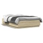 Estructura cama con luces LED madera roble Sonoma 140x200 cm de vidaXL, Camas y somieres - Ref: Foro24-3209613, Precio: 171,5...
