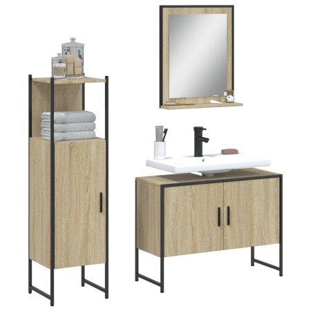 Set de muebles de baño 3 pzas madera contrachapada roble sonoma de vidaXL, Muebles de baño - Ref: Foro24-3214350, Precio: 154...