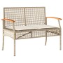 Banco de jardín con cojín ratán sintético beige y madera acacia de vidaXL, Bancos de jardín - Ref: Foro24-366257, Precio: 99,...