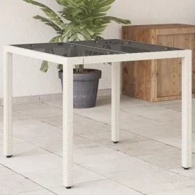 Mesa de jardín superficie de vidrio ratán PE blanco 90x90x75 cm de vidaXL, Mesas de jardín - Ref: Foro24-368123, Precio: 107,...