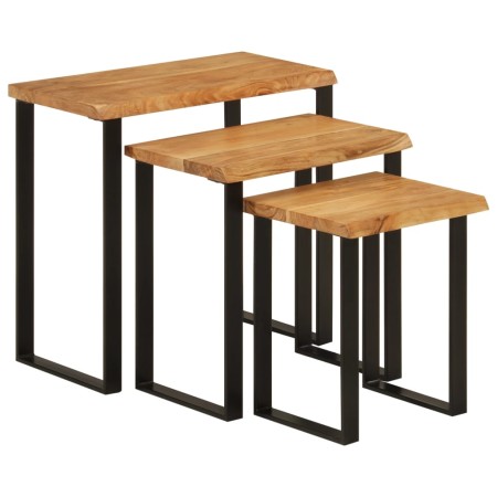 Set de 3 mesas apilables con borde natural madera acacia maciza de vidaXL, Mesas auxiliares - Ref: Foro24-372760, Precio: 111...