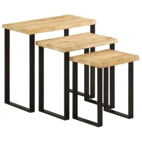 Set de 3 mesas apilables con borde natural madera maciza mango de vidaXL, Mesas auxiliares - Ref: Foro24-372762, Precio: 116,...