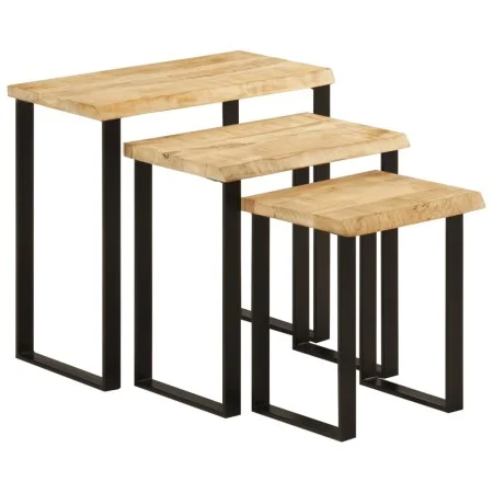 Set de 3 mesas apilables con borde natural madera maciza mango de vidaXL, Mesas auxiliares - Ref: Foro24-372762, Precio: 116,...