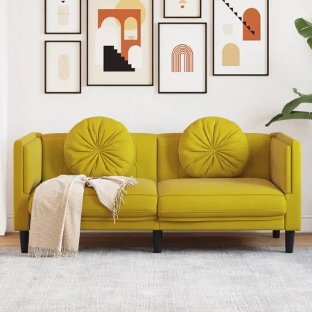 Sofá con cojines 2 plazas terciopelo amarillo de vidaXL, Sofás - Ref: Foro24-372638, Precio: 239,45 €, Descuento: %