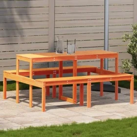 Mesa de pícnic madera maciza de pino marrón cera 160x134x75 cm by vidaXL, Garden tables - Ref: Foro24-844648, Price: 161,60 €...