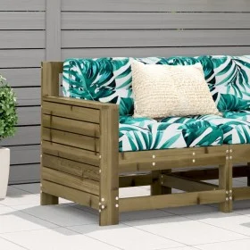 Sofá de jardín con reposabrazos y cojín madera pino impregnada by vidaXL, Modular outdoor sofas - Ref: Foro24-844924, Price: ...