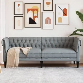 Sofá Chesterfield de 3 plazas tela gris claro de vidaXL, Sofás - Ref: Foro24-372556, Precio: 270,51 €, Descuento: %