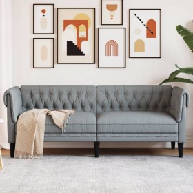 Sofá Chesterfield de 3 plazas tela gris claro de vidaXL, Sofás - Ref: Foro24-372556, Precio: 275,48 €, Descuento: %