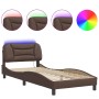 Estructura cama con luces LED cuero sintético marrón 90x200 cm de vidaXL, Camas y somieres - Ref: Foro24-3213908, Precio: 170...