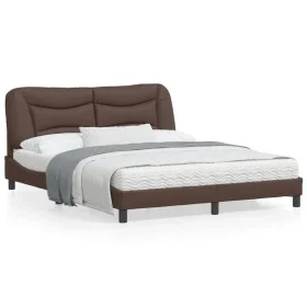 Estructura de cama con luces LED cuero PE marrón 160x200 cm de vidaXL, Camas y somieres - Ref: Foro24-3213943, Precio: 282,86...