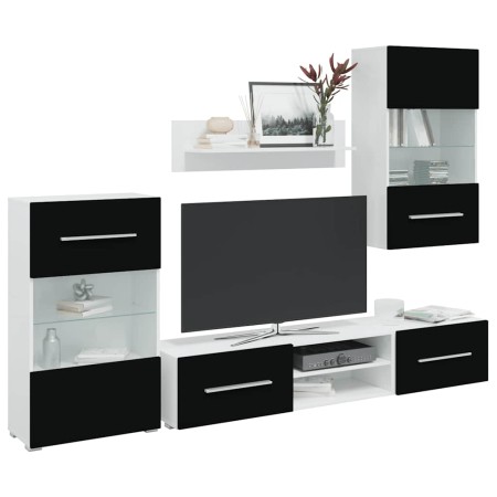 Juego de muebles de salón 5 piezas con iluminación LED negro en Muebles TV | Comprar online en Foru.es