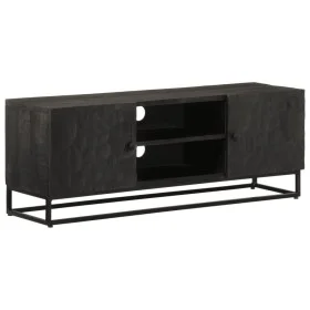 Mueble de TV madera maciza de mango y hierro negro 110x30x40 cm de vidaXL, Taquillas y armarios de almacenamiento - Ref: Foro...