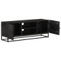 Mueble de TV madera maciza de mango y hierro negro 110x30x40 cm de vidaXL, Taquillas y armarios de almacenamiento - Ref: Foro...