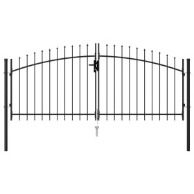 Cancela de valla doble puerta con puntas acero negro 3x1,25 m de vidaXL, Puertas de jardín - Ref: Foro24-146027, Precio: 173,...