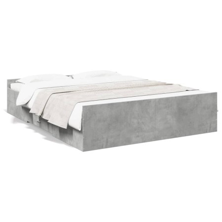 Cama con cajones madera ingeniería gris hormigón 150x200 cm de vidaXL, Camas y somieres - Ref: Foro24-3280289, Precio: 147,38...