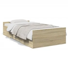 Cama con cajones madera ingeniería roble Sonoma 75x190 cm de vidaXL, Camas y somieres - Ref: Foro24-3280351, Precio: 109,90 €...