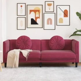 Sofá con cojines 3 plazas terciopelo rojo tinto de vidaXL, Sofás - Ref: Foro24-372646, Precio: 272,01 €, Descuento: %