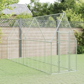 Jaula para gallinas acero galvanizado plateado 400x100x190 cm de vidaXL, Jaulas y habitáculos para animales pequeños - Ref: F...