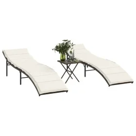 Tumbonas con mesita 2 unidades ratán sintético marrón de vidaXL, Tumbonas - Ref: Foro24-368252, Precio: 247,07 €, Descuento: %
