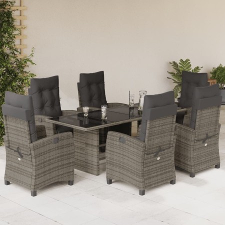 Set comedor jardín 7 pzas y cojines ratán sintético gris de vidaXL, Conjuntos de jardín - Ref: Foro24-3212924, Precio: 950,53...