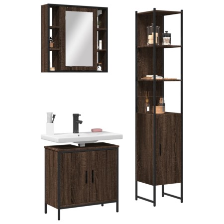 Set de muebles de baño 3 pzas madera contrachapada roble marrón de vidaXL, Muebles de baño - Ref: Foro24-3214744, Precio: 214...