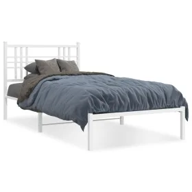 Metal bed frame with white headboard 90x190 cm by vidaXL, Beds and slatted bases - Ref: Foro24-376365, Price: 69,14 €, Discou...