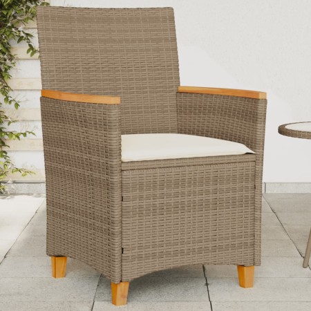 Sillas de jardín con cojín 2 uds ratán PE beige y madera acacia de vidaXL, Sillas de jardín - Ref: Foro24-368722, Precio: 212...