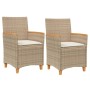 Sillas de jardín con cojín 2 uds ratán PE beige y madera acacia de vidaXL, Sillas de jardín - Ref: Foro24-368722, Precio: 212...