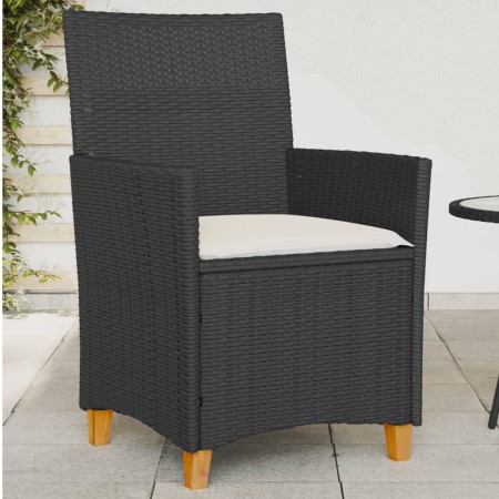 Sillas de jardín con cojín 2 uds ratán PE negro y madera acacia de vidaXL, Sillas de jardín - Ref: Foro24-368717, Precio: 202...