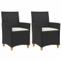 Sillas de jardín con cojín 2 uds ratán PE negro y madera acacia de vidaXL, Sillas de jardín - Ref: Foro24-368717, Precio: 202...