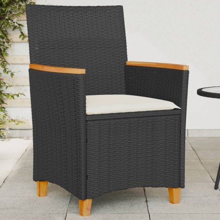Sillas de jardín con cojín 2 uds ratán PE negro y madera acacia de vidaXL, Sillas de jardín - Ref: Foro24-368720, Precio: 208...