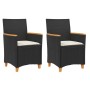 Sillas de jardín con cojín 2 uds ratán PE negro y madera acacia de vidaXL, Sillas de jardín - Ref: Foro24-368720, Precio: 208...