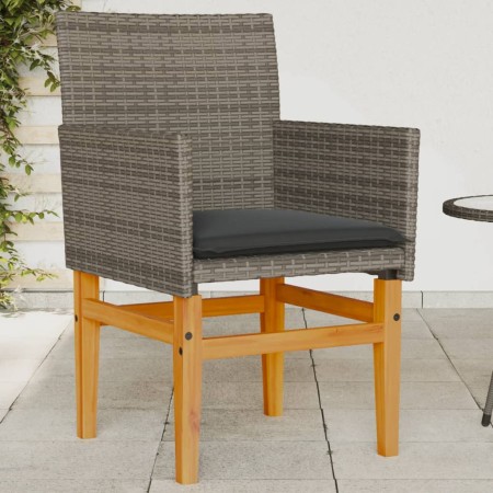 Sillas de jardín y cojines 2 uds ratán PE gris y madera maciza de vidaXL, Sillas de jardín - Ref: Foro24-368715, Precio: 204,...