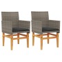 Sillas de jardín y cojines 2 uds ratán PE gris y madera maciza de vidaXL, Sillas de jardín - Ref: Foro24-368715, Precio: 204,...