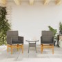 Sillas de jardín y cojines 2 uds ratán PE gris y madera maciza de vidaXL, Sillas de jardín - Ref: Foro24-368715, Precio: 204,...