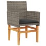Sillas de jardín y cojines 2 uds ratán PE gris y madera maciza de vidaXL, Sillas de jardín - Ref: Foro24-368715, Precio: 204,...