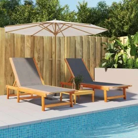 Tumbonas 2 unidades madera maciza de acacia y textileno negro de vidaXL, Tumbonas - Ref: Foro24-3279247, Precio: 301,88 €, De...