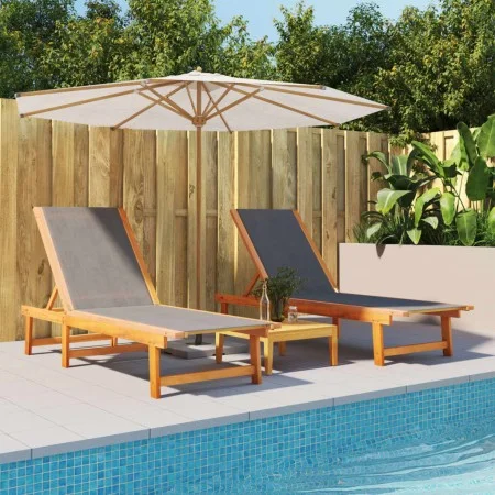 Tumbonas 2 unidades madera maciza de acacia y textileno negro de vidaXL, Tumbonas - Ref: Foro24-3279247, Precio: 301,88 €, De...