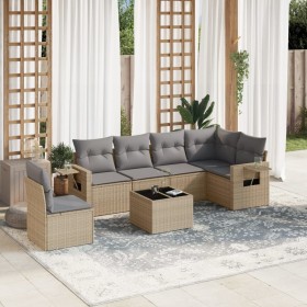 Set sofás de jardín 7 piezas y cojines ratán sintético beige en Conjuntos de jardín | Comprar online en Foru.es
