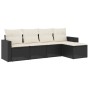 Set de muebles de jardín 5 pzas y cojines ratán sintético negro de vidaXL, Sofás modulares de exterior - Ref: Foro24-3251223,...