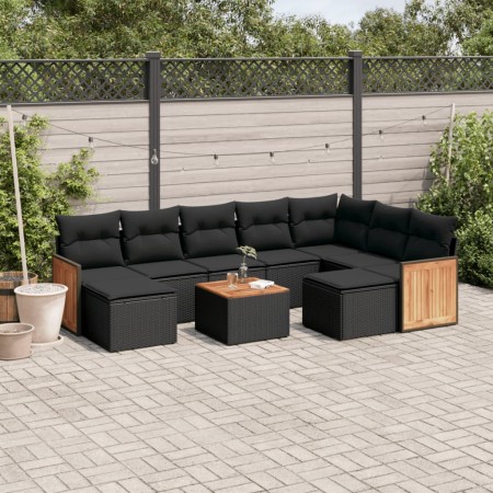 Set de sofás de jardín 10 pzas cojines ratán sintético negro de vidaXL, Conjuntos de jardín - Ref: Foro24-3260627, Precio: 59...